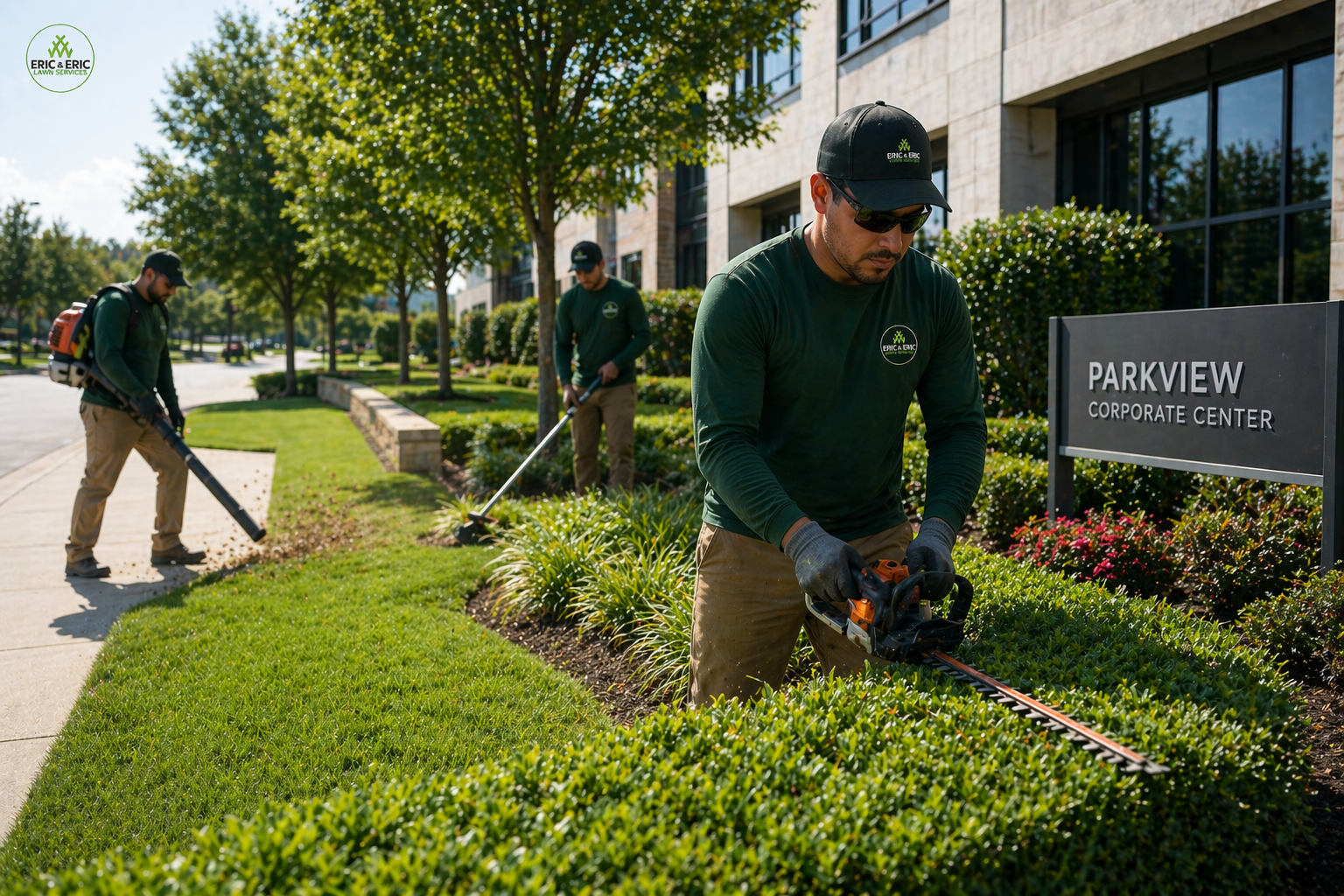 Eric & Eric crew maintaining a corporate property