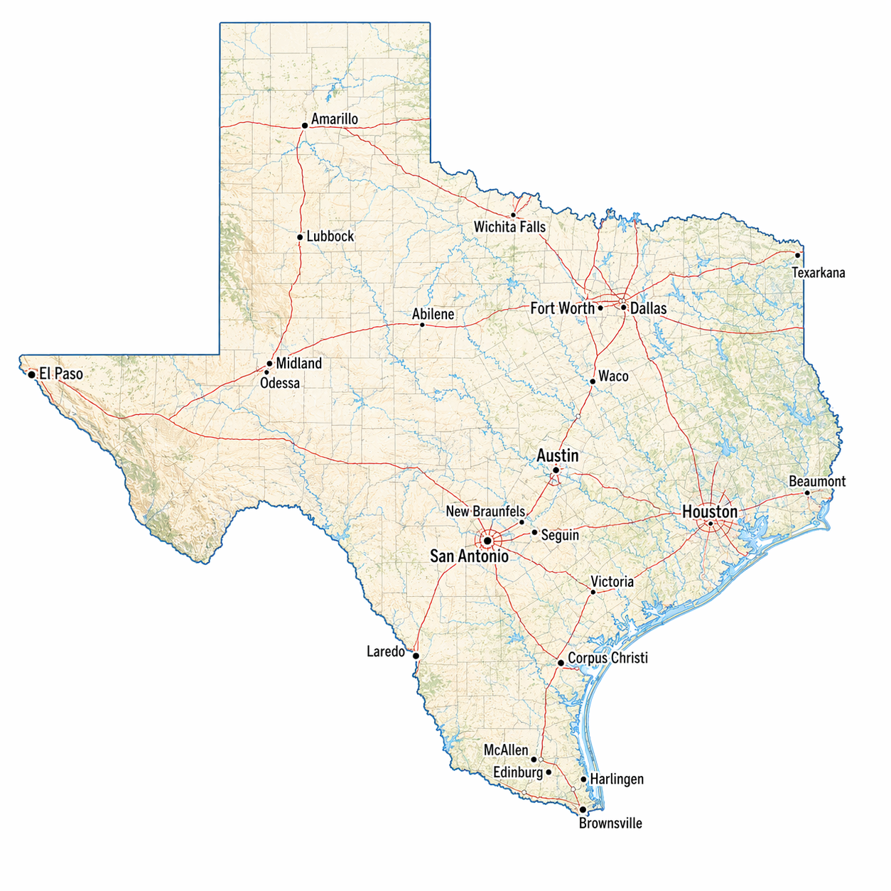 Map of Texas showing Eric & Eric Lawn Services coverage areas